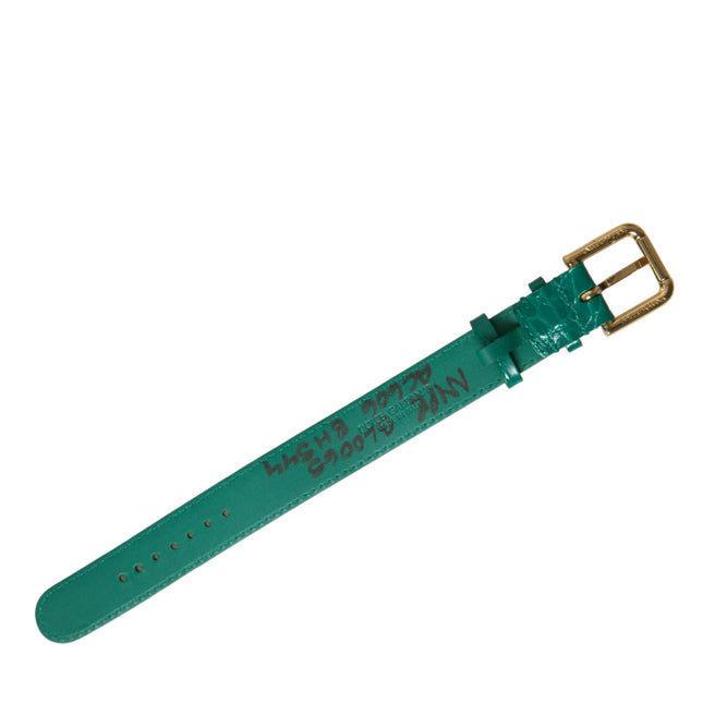 Dolce & Gabbana Green Textured Leather Gold Tone Metal Buckle Neckband