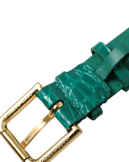Dolce & Gabbana Green Textured Leather Gold Tone Metal Buckle Neckband