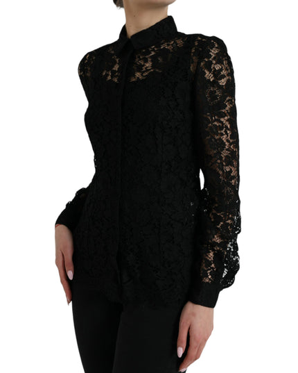 Dolce & Gabbana Black Floral Lace Long Sleeves Blouse Top