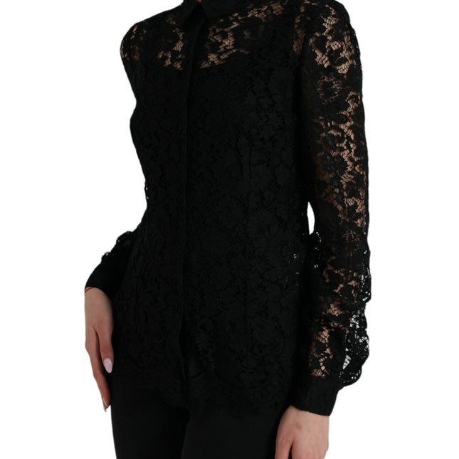 Dolce & Gabbana Black Floral Lace Long Sleeves Blouse Top