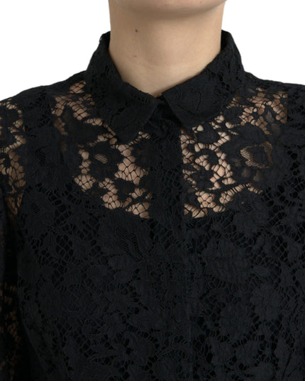 Dolce & Gabbana Black Floral Lace Long Sleeves Blouse Top