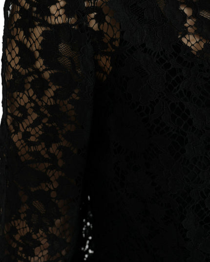 Dolce & Gabbana Black Floral Lace Long Sleeves Blouse Top