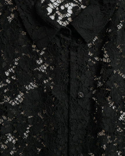 Dolce & Gabbana Black Floral Lace Long Sleeves Blouse Top