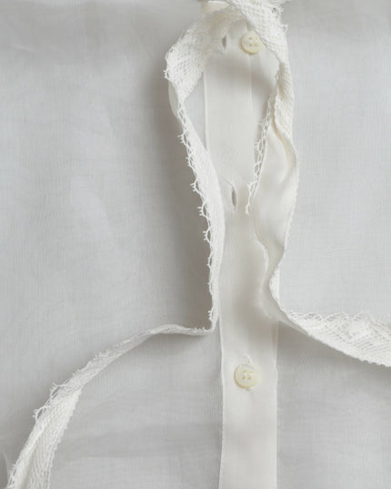 Dolce & Gabbana White Silk Long Sleeves Ascot Collar Top