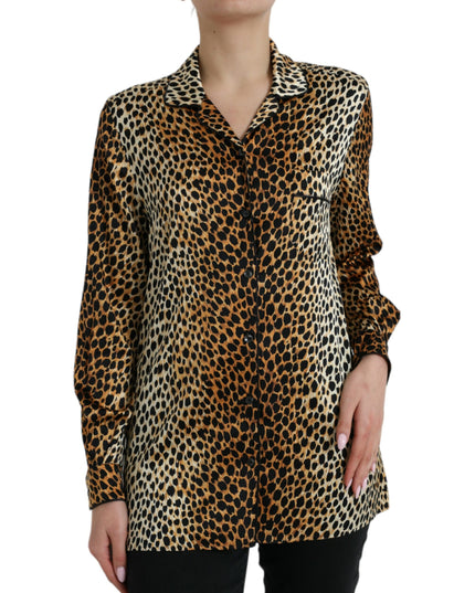 Dolce & Gabbana Brown Leopard Print Long Sleeves Blouse Top