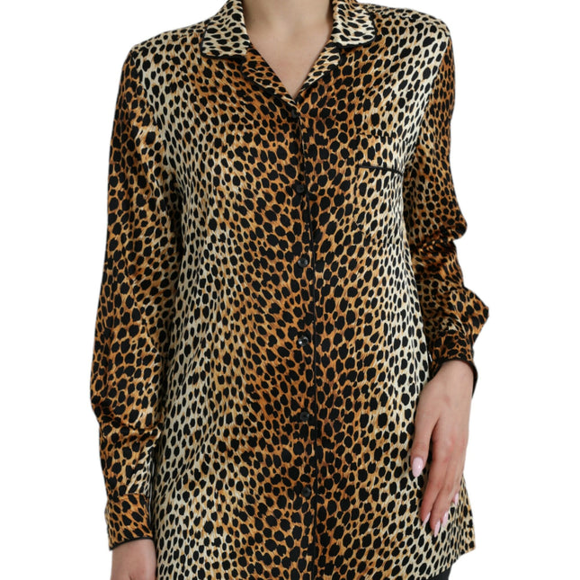 Dolce & Gabbana Brown Leopard Print Long Sleeves Blouse Top