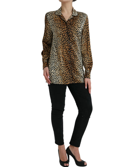 Dolce & Gabbana Brown Leopard Print Long Sleeves Blouse Top
