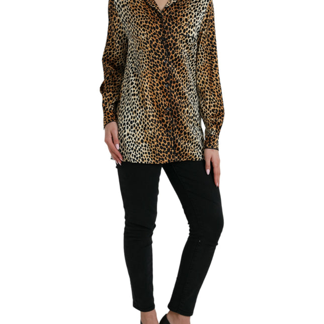 Dolce & Gabbana Brown Leopard Print Long Sleeves Blouse Top