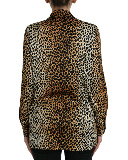 Dolce & Gabbana Brown Leopard Print Long Sleeves Blouse Top