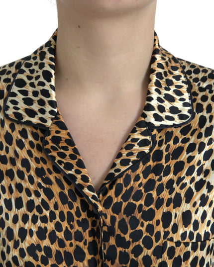 Dolce & Gabbana Brown Leopard Print Long Sleeves Blouse Top