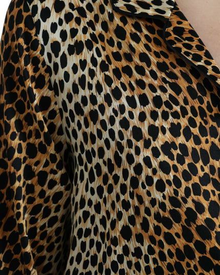 Dolce & Gabbana Brown Leopard Print Long Sleeves Blouse Top