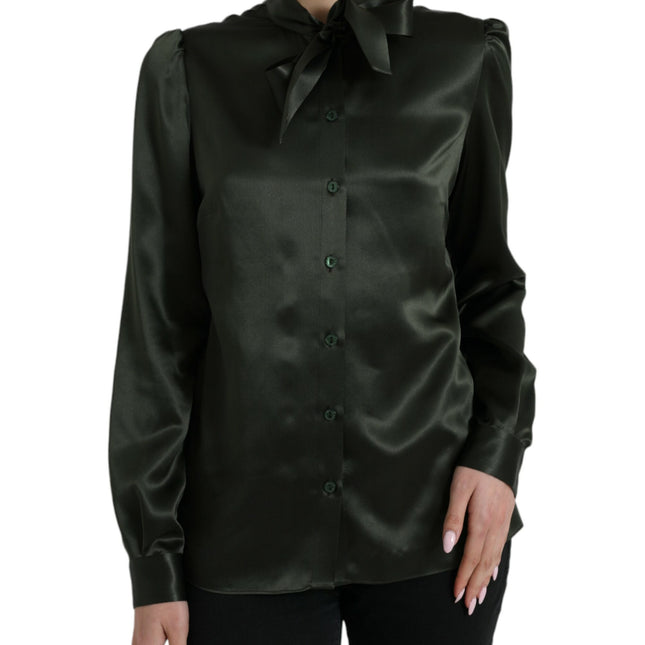 Dolce & Gabbana Gray Long Sleeves Ascot Collar Blouse Top