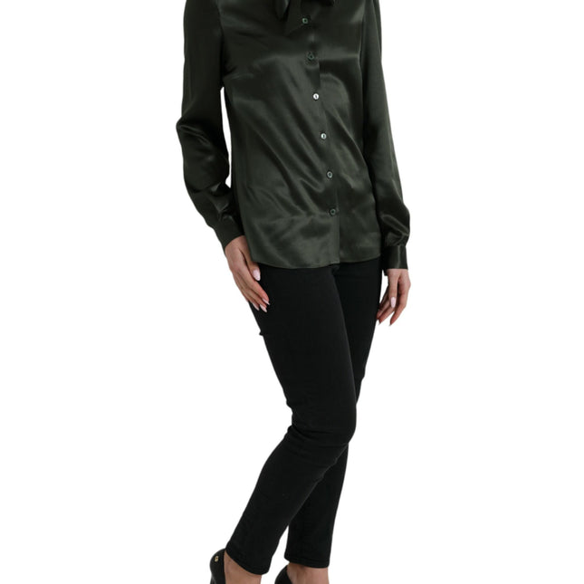 Dolce & Gabbana Gray Long Sleeves Ascot Collar Blouse Top