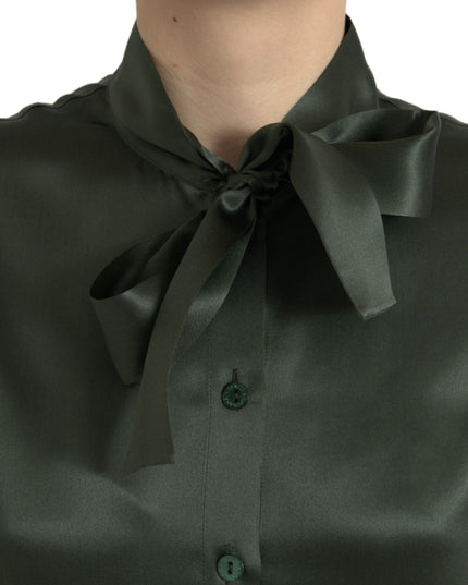 Dolce & Gabbana Gray Long Sleeves Ascot Collar Blouse Top