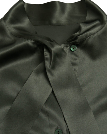 Dolce & Gabbana Gray Long Sleeves Ascot Collar Blouse Top