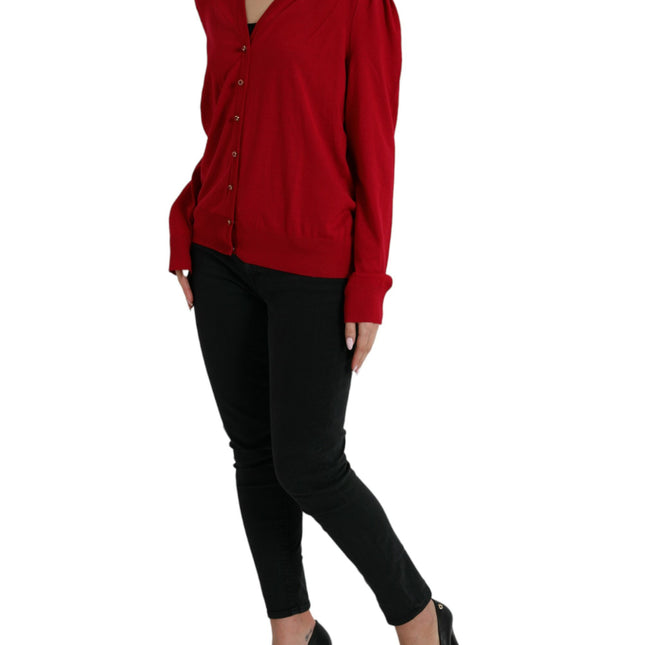 Dolce & Gabbana Red Wool V-neck Buttoned Cardigan Sweater