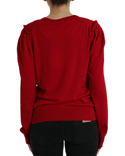 Dolce & Gabbana Red Wool V-neck Buttoned Cardigan Sweater