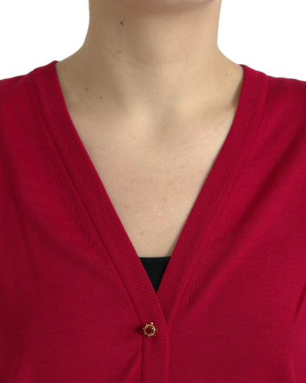 Dolce & Gabbana Red Wool V-neck Buttoned Cardigan Sweater