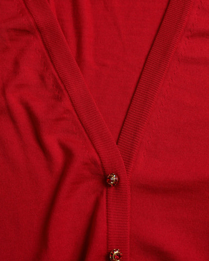 Dolce & Gabbana Red Wool V-neck Buttoned Cardigan Sweater