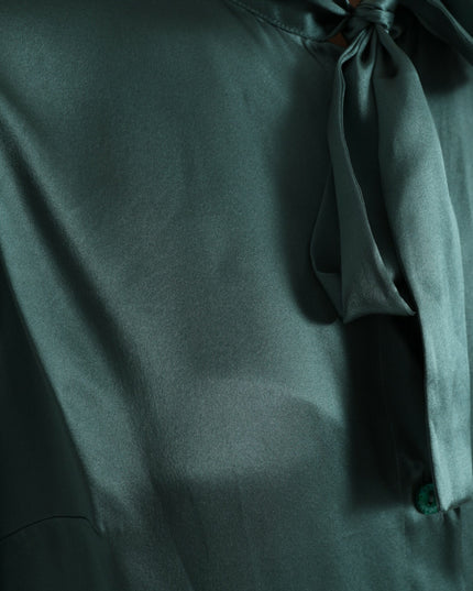 Dolce & Gabbana Dark Green Silk Ascot Collar Blouse Top