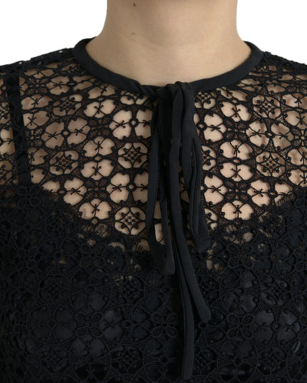 Dolce & Gabbana Black Floral Lace Short Sleeves Blouse Top