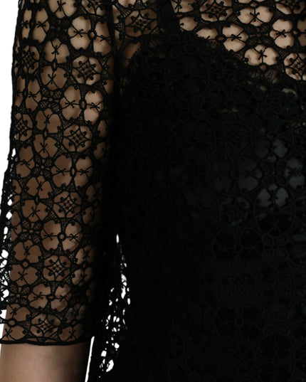 Dolce & Gabbana Black Floral Lace Short Sleeves Blouse Top