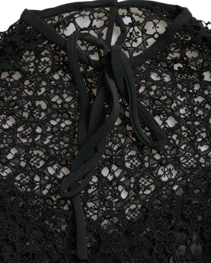 Dolce & Gabbana Black Floral Lace Short Sleeves Blouse Top