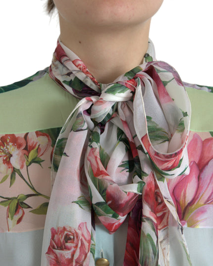 Dolce & Gabbana Multicolor Floral Patchwork Ascot Collar Top