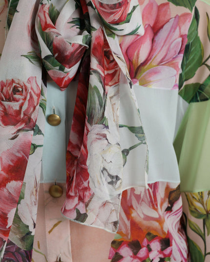 Dolce & Gabbana Multicolor Floral Patchwork Ascot Collar Top