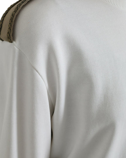 Dolce & Gabbana White Floral Cotton Crew Neck Pullover Sweater
