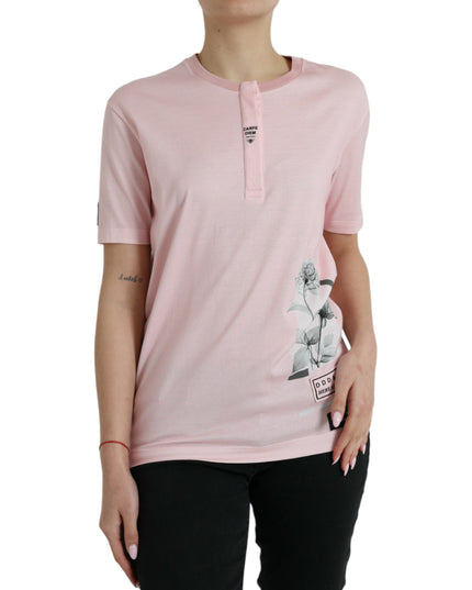 Dolce & Gabbana Pink Floral Print Cotton Short Sleeves T-shirt