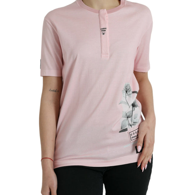 Dolce & Gabbana Pink Floral Print Cotton Short Sleeves T-shirt