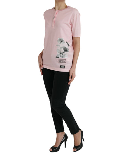 Dolce & Gabbana Pink Floral Print Cotton Short Sleeves T-shirt