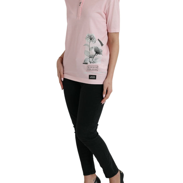 Dolce & Gabbana Pink Floral Print Cotton Short Sleeves T-shirt