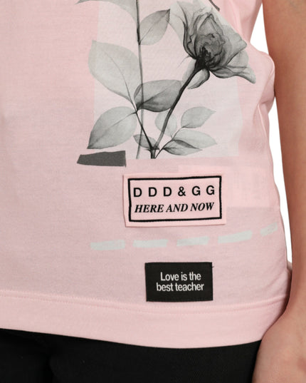 Dolce & Gabbana Pink Floral Print Cotton Short Sleeves T-shirt