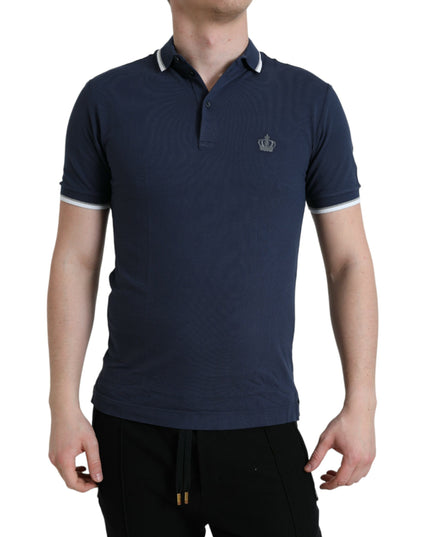 Dolce & Gabbana Blue Crown Patch Cotton Collared Men Polo T-shirt