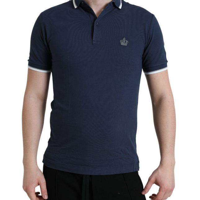 Dolce & Gabbana Blue Crown Patch Cotton Collared Men Polo T-shirt