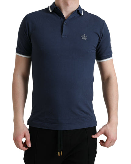 Dolce & Gabbana Blue Crown Patch Cotton Collared Men Polo T-shirt