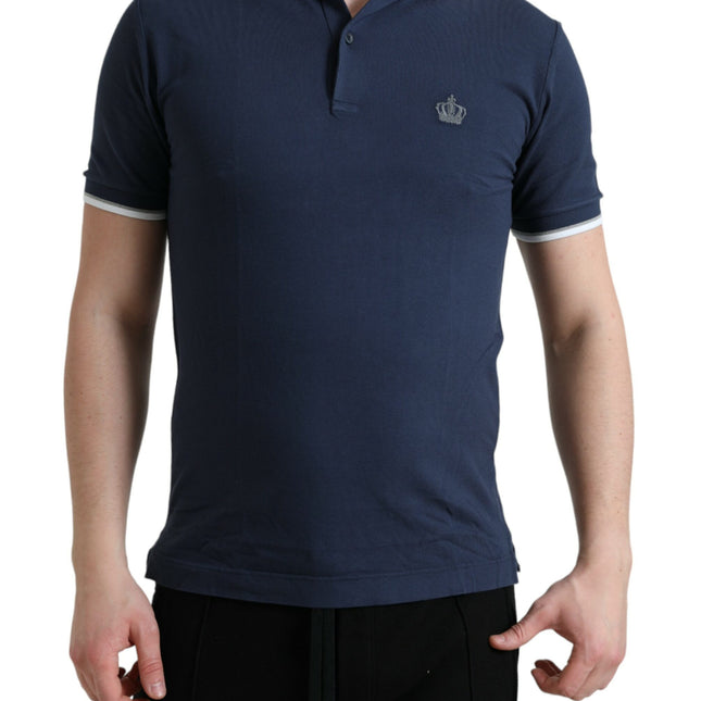 Dolce & Gabbana Blue Crown Patch Cotton Collared Men Polo T-shirt