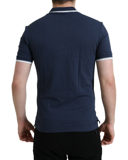 Dolce & Gabbana Blue Crown Patch Cotton Collared Men Polo T-shirt