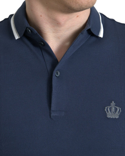 Dolce & Gabbana Blue Crown Patch Cotton Collared Men Polo T-shirt