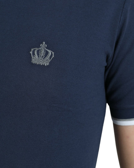 Dolce & Gabbana Blue Crown Patch Cotton Collared Men Polo T-shirt
