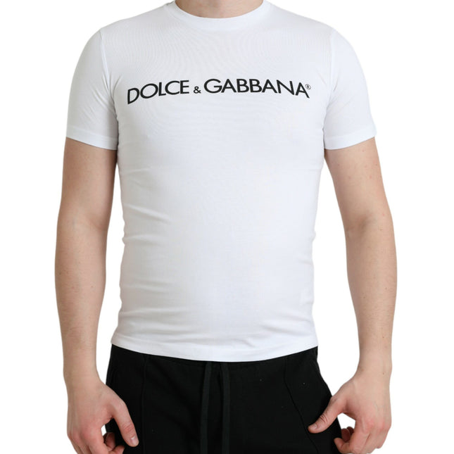 Dolce & Gabbana White Logo Print Cotton Crew Neck T-shirt