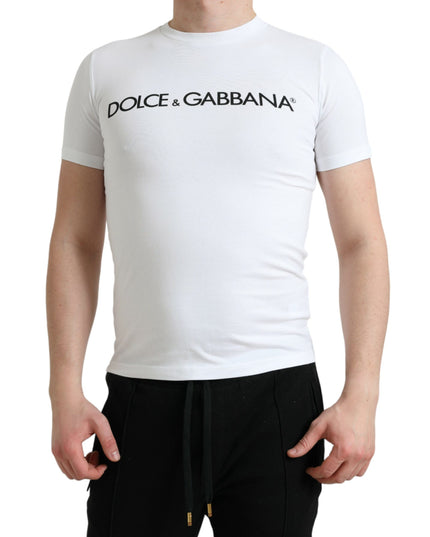 Dolce & Gabbana White Logo Print Cotton Crew Neck T-shirt