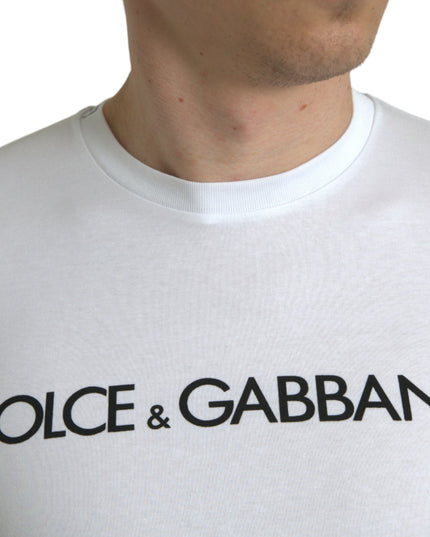 Dolce & Gabbana White Logo Print Cotton Crew Neck T-shirt