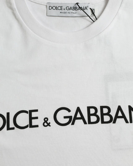 Dolce & Gabbana White Logo Print Cotton Crew Neck T-shirt