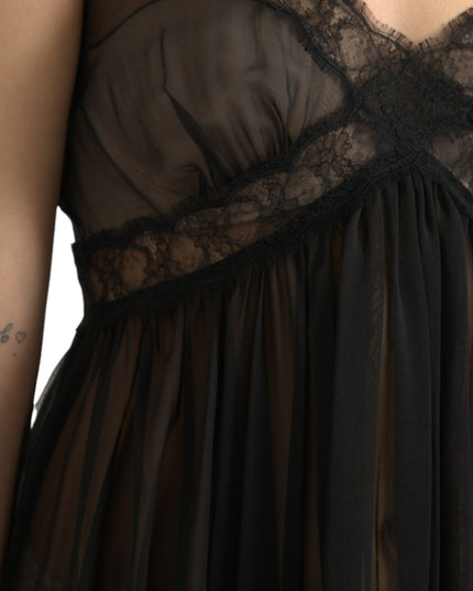 Dolce & Gabbana Black Silk Pleated Lace Chiffon Mini Dress