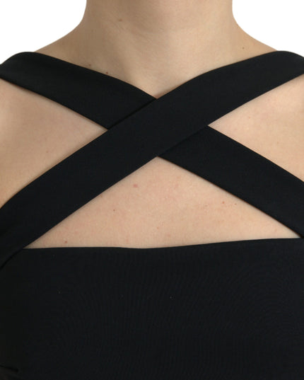Dolce & Gabbana Black Sheath Halter Sleeveless Midi Dress