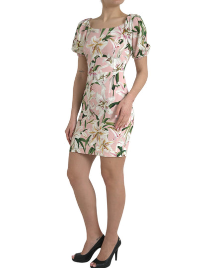Dolce & Gabbana Pink Lily Viscose Sheath Stretch Mini Dress