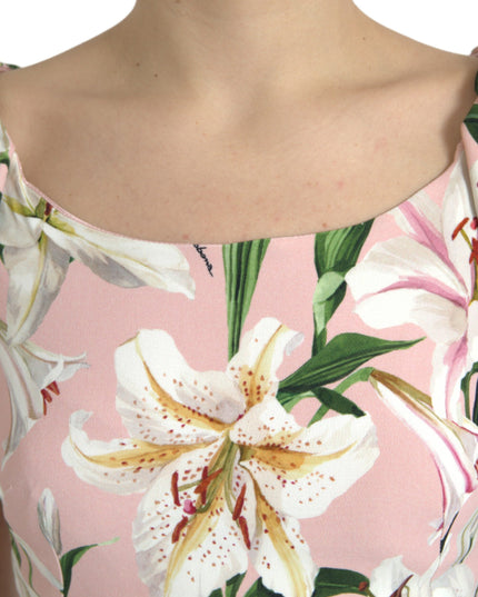 Dolce & Gabbana Pink Lily Viscose Sheath Stretch Mini Dress